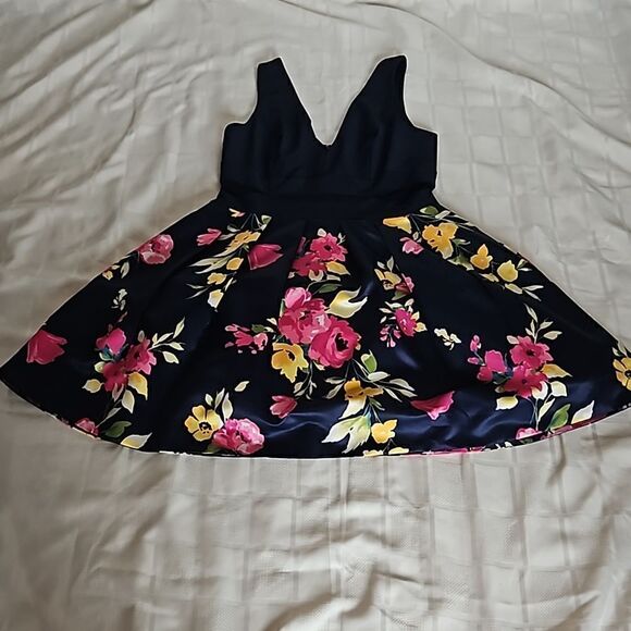 XSCAPE Women's Floral SideMesh Cutout Tutu Mini Dress 12 Navy Blue, Pink - Picture 16 of 16